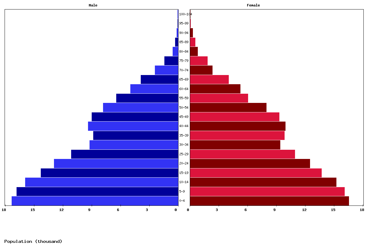 French Guiana Age structure and Population pyramid